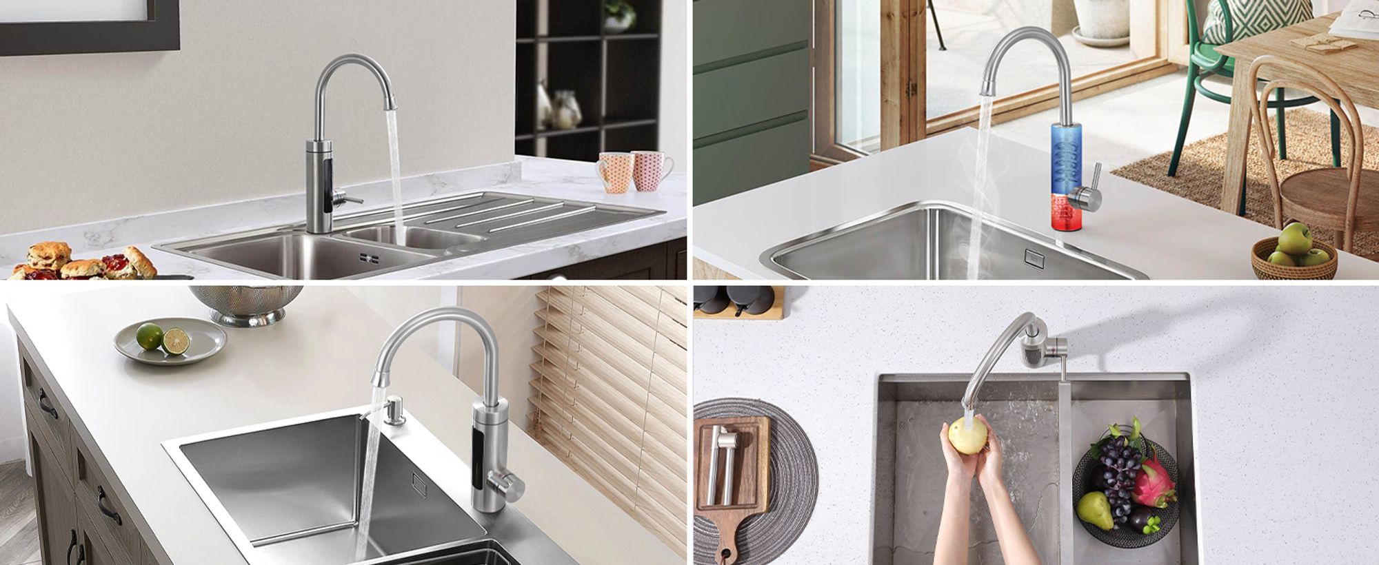 Homelody Elektrische Küchenarmatur mit Wasserfilter, Wasserhahn 360° drehbar mit Durchlauferhitzer, Wasserhahn Trinkwasserfilter LED Temperaturanzeige