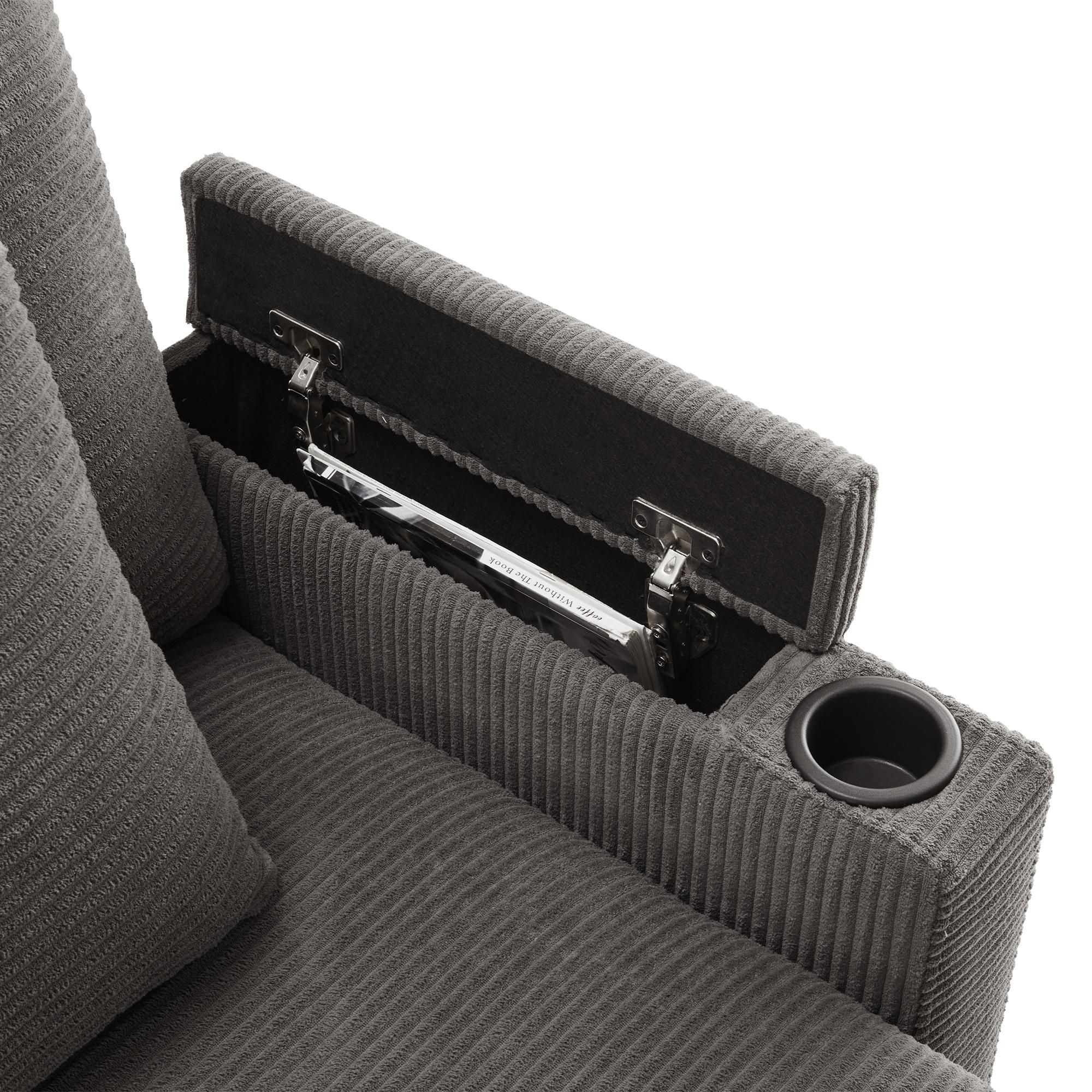 Merax Ecksofa, mit Schlaffunktion, L-Form 3-Sitzer-Sofa mit Fußhocker, Getränkehalter, USB, Type C, Armlehnenablage, Couch, Bettsofa, Cord, Grau