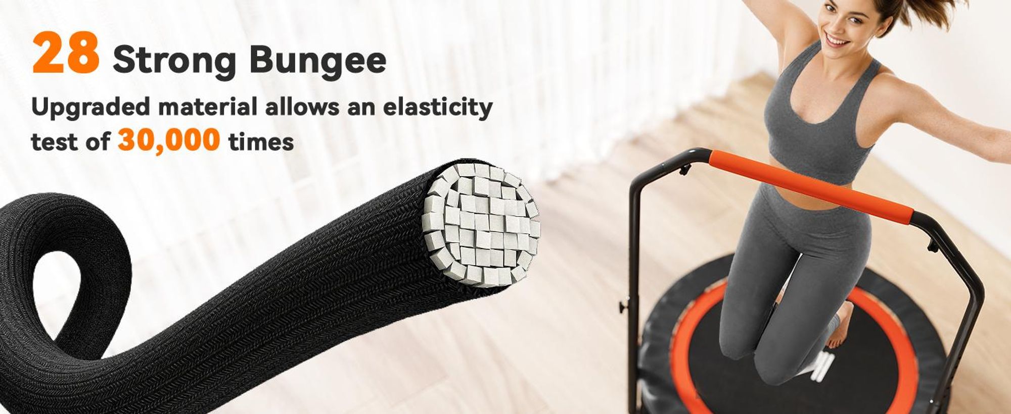 Trampolina fitness SPORTNOW 102 cm, składana mini trampolina z 4-stopniową regulacją wysokości uchwytu, monitor LCD, trampolina fitness dla dorosłych, do 150 kg