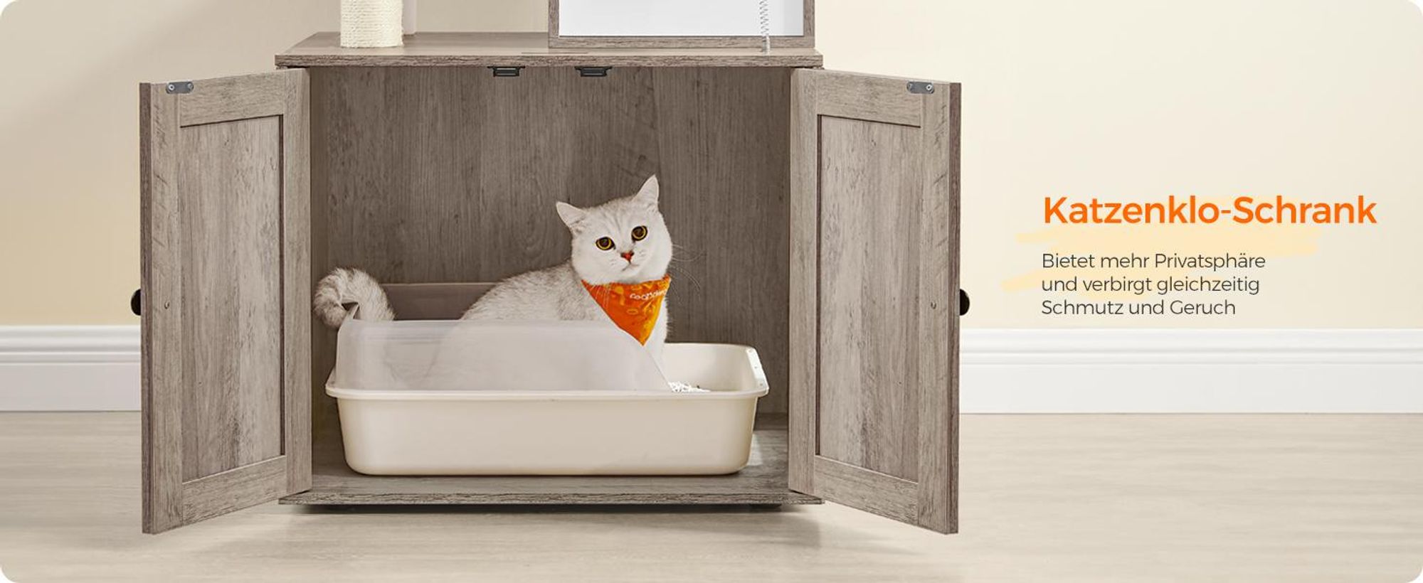 Feandrea Kratzbaum, mit Katzenklo-Schrank, 185cm, Kratzsäule, waschbares Kissen, Greige