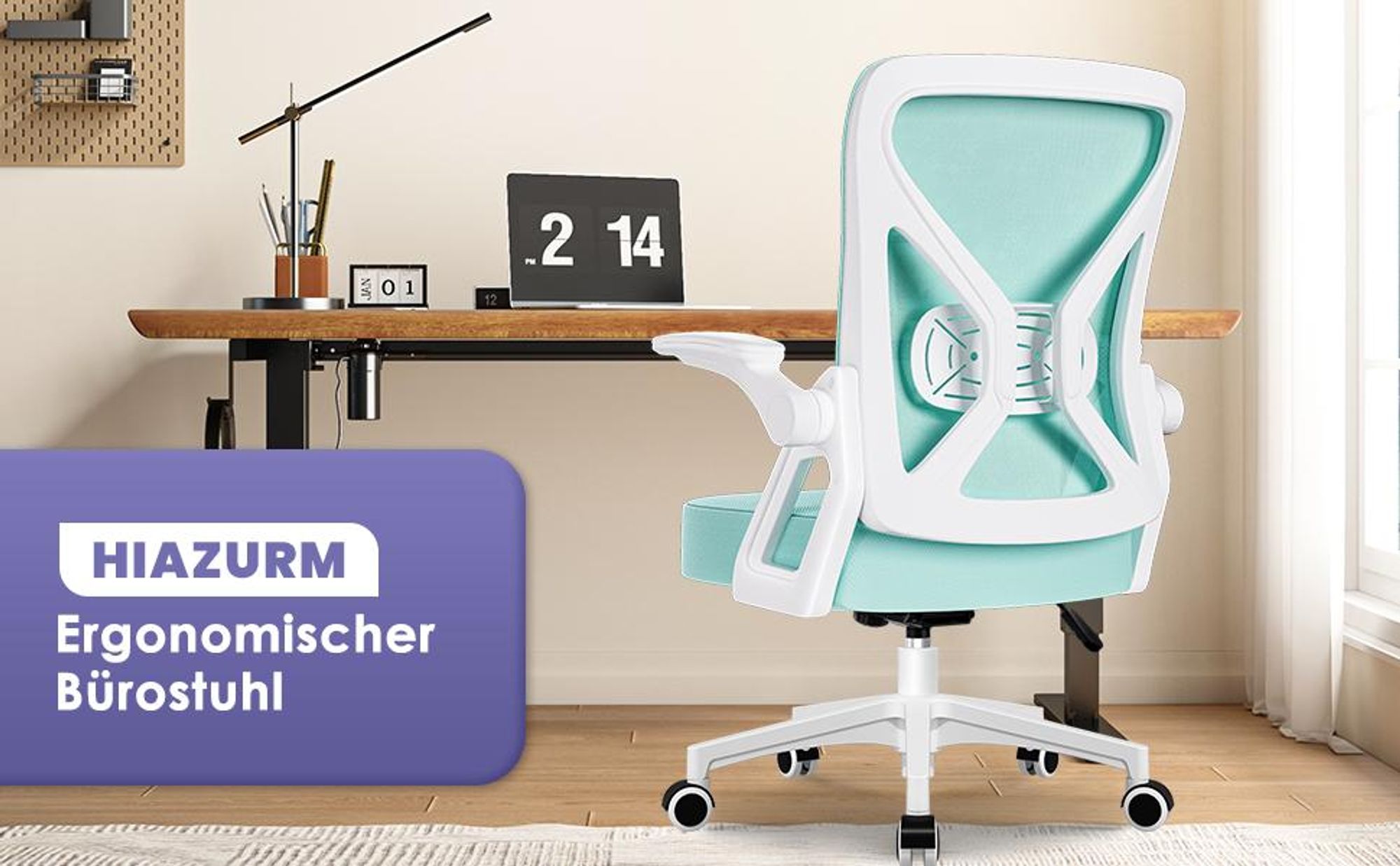 Hiazurm Bürostuhl, Schreibtischstuhl, bürostuhl ergonomisch mit Verstellbaren Armlehnen, höhenverstellbar,S-förmige Lendenstütze,Chefsessel 150kg