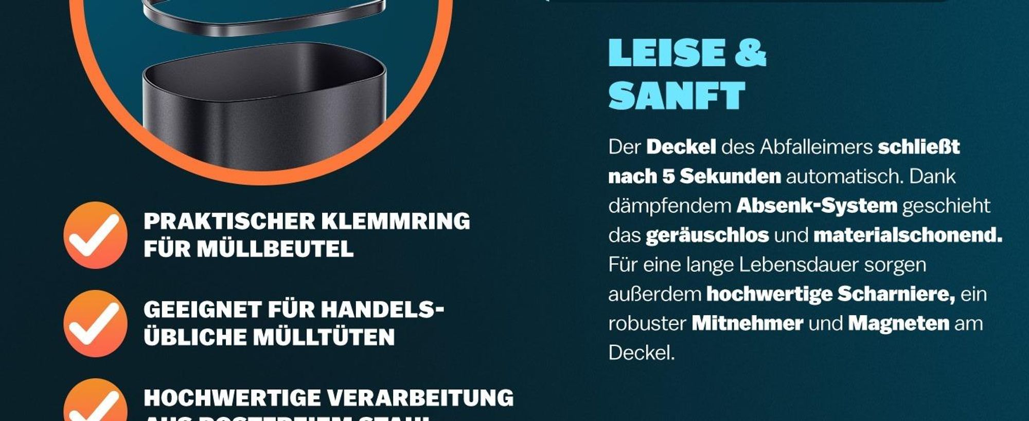 MONZANA Sensor Mülleimer Küche Schwarz