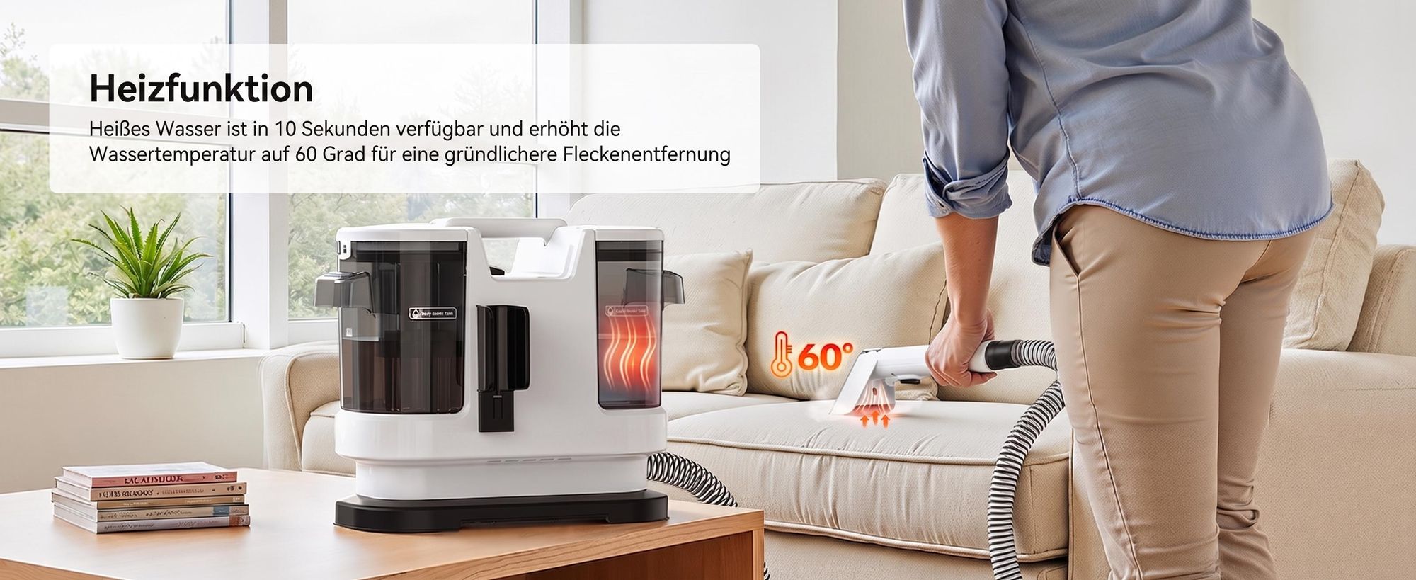 Lubluelu V8-B Polsterreiniger mit Heißwasserfunktion 60℃ 15000Pa Waschsauger 3-in-1 Teppichreiniger Nasssauger für Sofa, Autositze & Polster