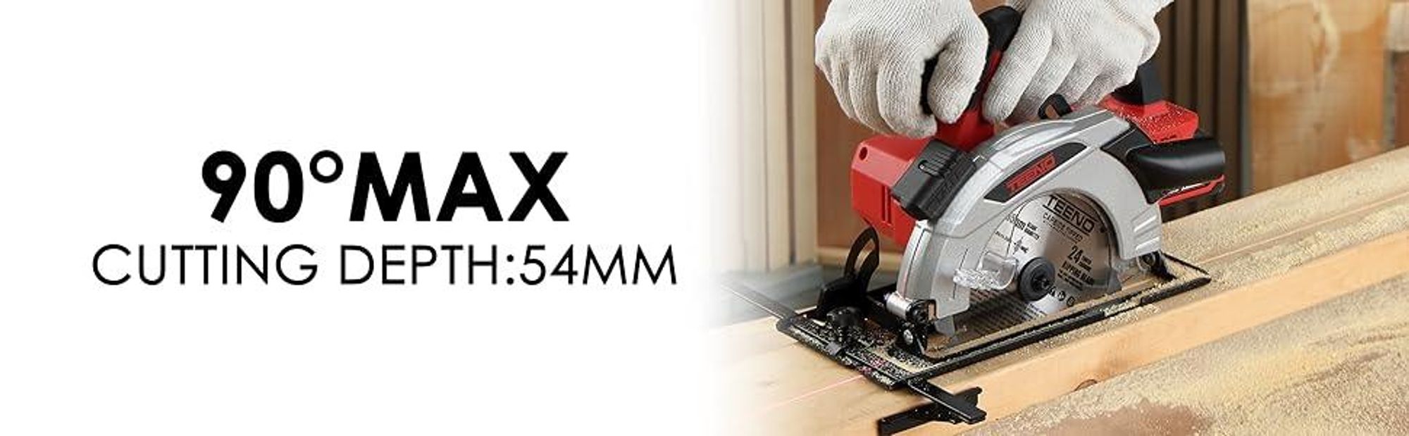 TEENO Scie circulaire laser sans fil 4000 RPM avec frein électrique, 2X2.0 AH batteries, 2X165mm lames, profondeur et angle de coupe réglables
