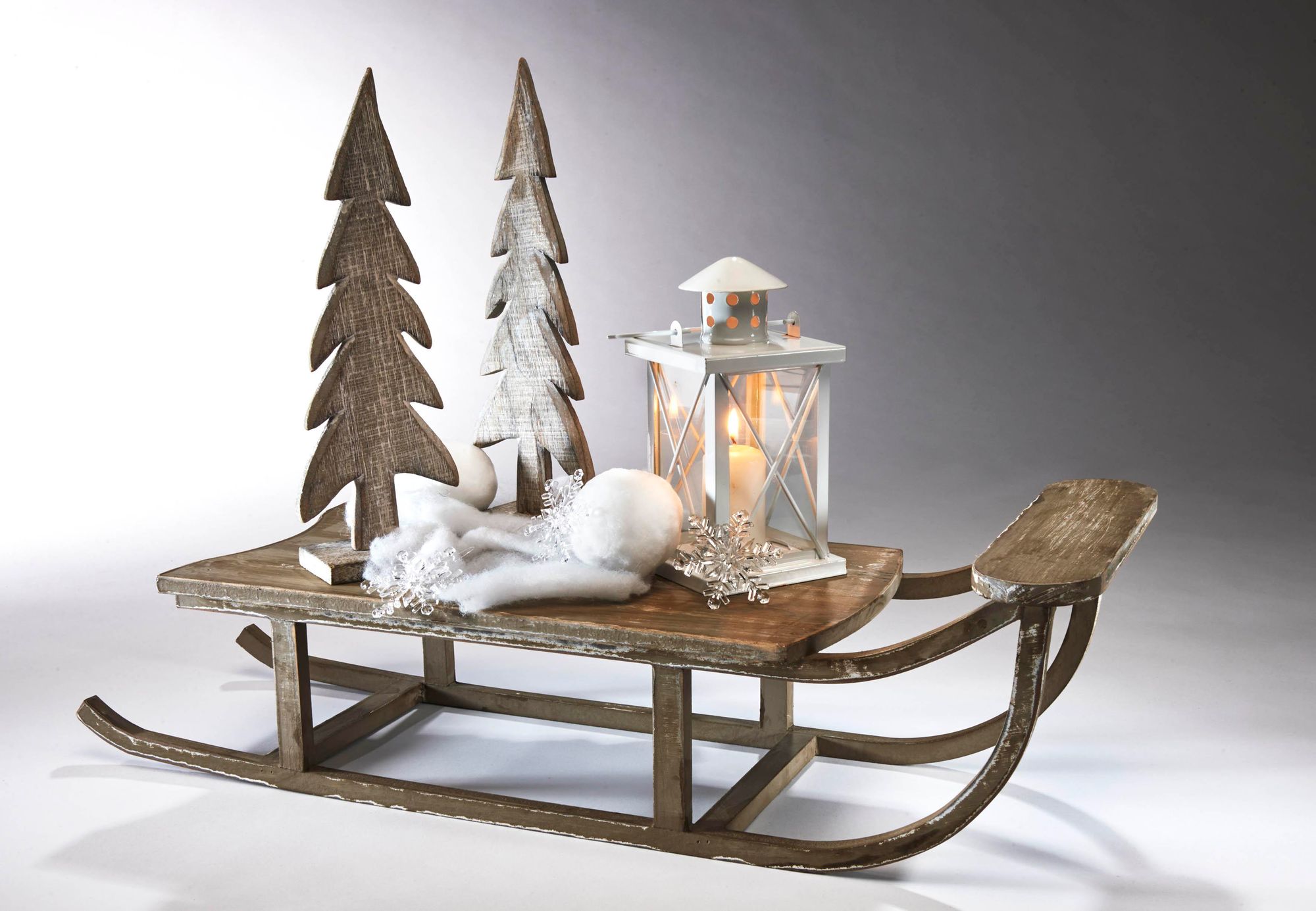 Kobolo Dekoschlitten SNOW Holz in grau Schlitten Winterdekoration Weihnachtsdeko Weihnachtsdekoration Weihnachten Dekofiguren Fensterbrett Fensterbank