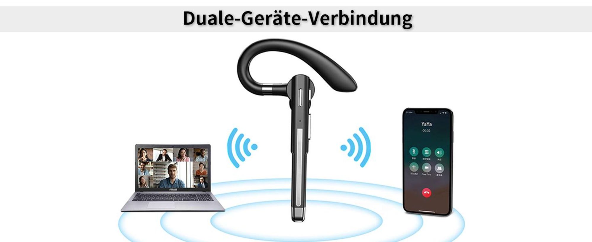 Headset Bluetooth 6.1 Kabellos Kopfhörer mit CVC8.0 Mikrofon 100 Std Spielzeit Freisprech Handy Headset 1,5 std Schnellladung LED Ladebox Zwei-Geräte