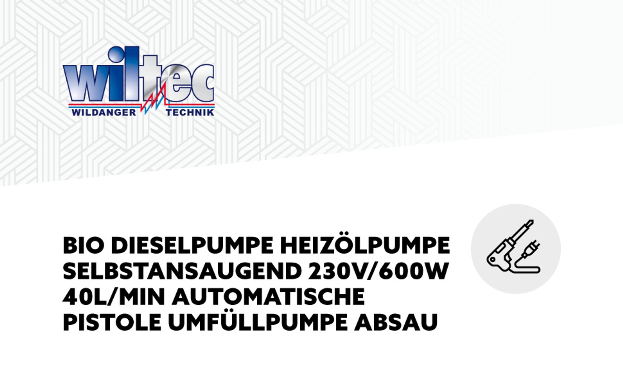 Wiltec Heizöl- und Dieselpumpe 230V/600W 40l/min selbstansaugend Pumpe mit automatischer Pistole, Kraftstoffpumpe, Absaugpumpe