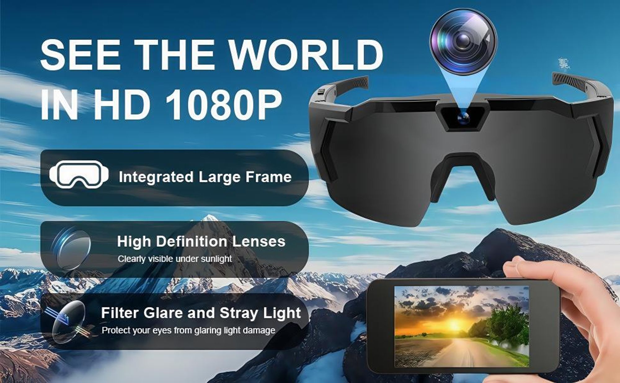 Sportkamera-Sonnenbrille mit HD-Videoaufzeichnung 1080p tragbare Sportbrille