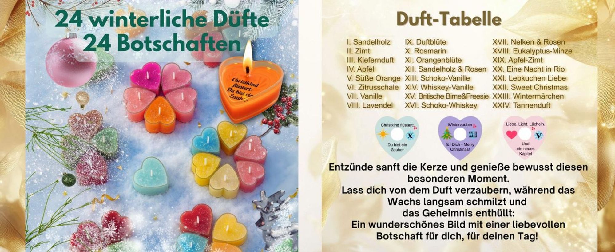 Adventskalender Duftkerzen mit 24 Düften & Botschaften - Geschenk für Frauen - Duftkerzenset aus Sojawachs – inspiriert von Heide & Wald, handgegossen