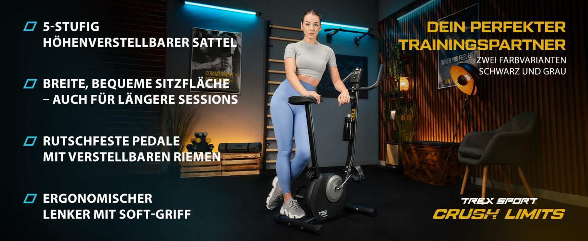 TREX SPORT Heimtrainer Fahrrad TX-250MB JOLT | Mechanisches Fitnessbike | Fahrrad für zuhause bis 100kg mit Pulssensor, 5 Sitzhöhen, stabil | Schwarz