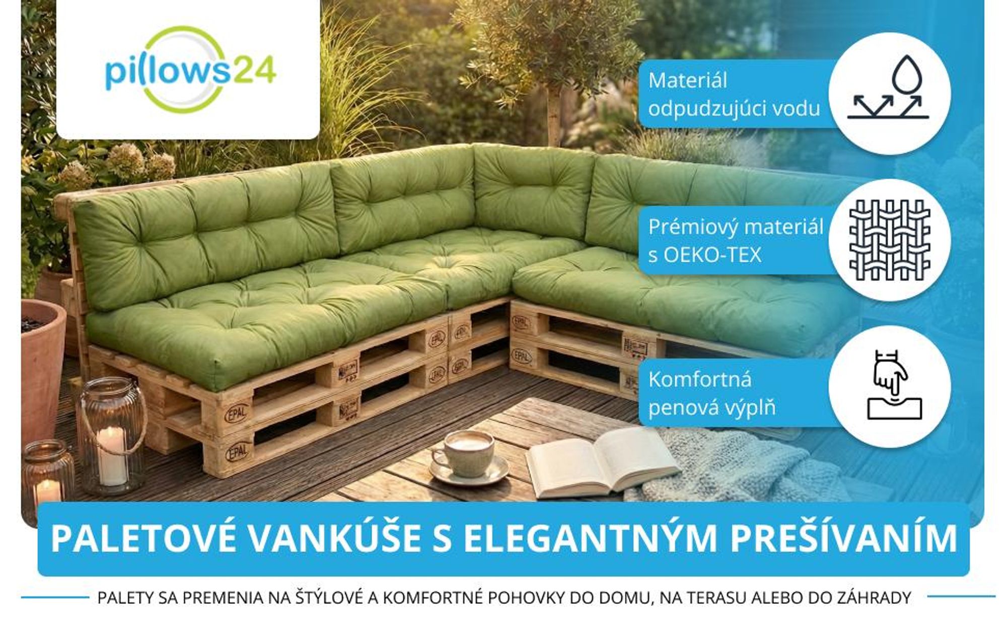 vankúše paletové záhradné prešívané matrac pohovka terasa balkón