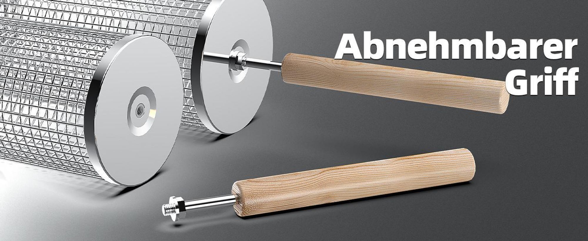 Nestbar Rollender Grillkorb,Abnehmbarer Wärmedämmung Holzgriff,Edelstahl 304,24x10cm,für Gasgrill,Elektro und Holzkohle Grill,für Camping,Gril,Outdoor