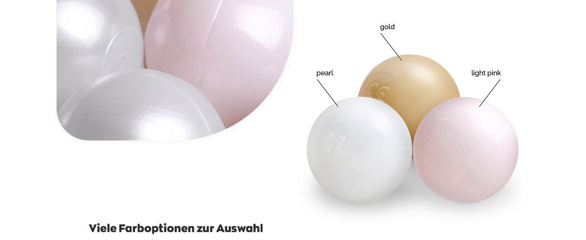 MISIOO Bälle für Bällebad 150 Stück - Bälle Ø 6 cm - Plastikbälle aus 100% LDPE - Hellrosa/Perlen/Gold - Perfekt für sicheres Spielen im Kinderzimmer