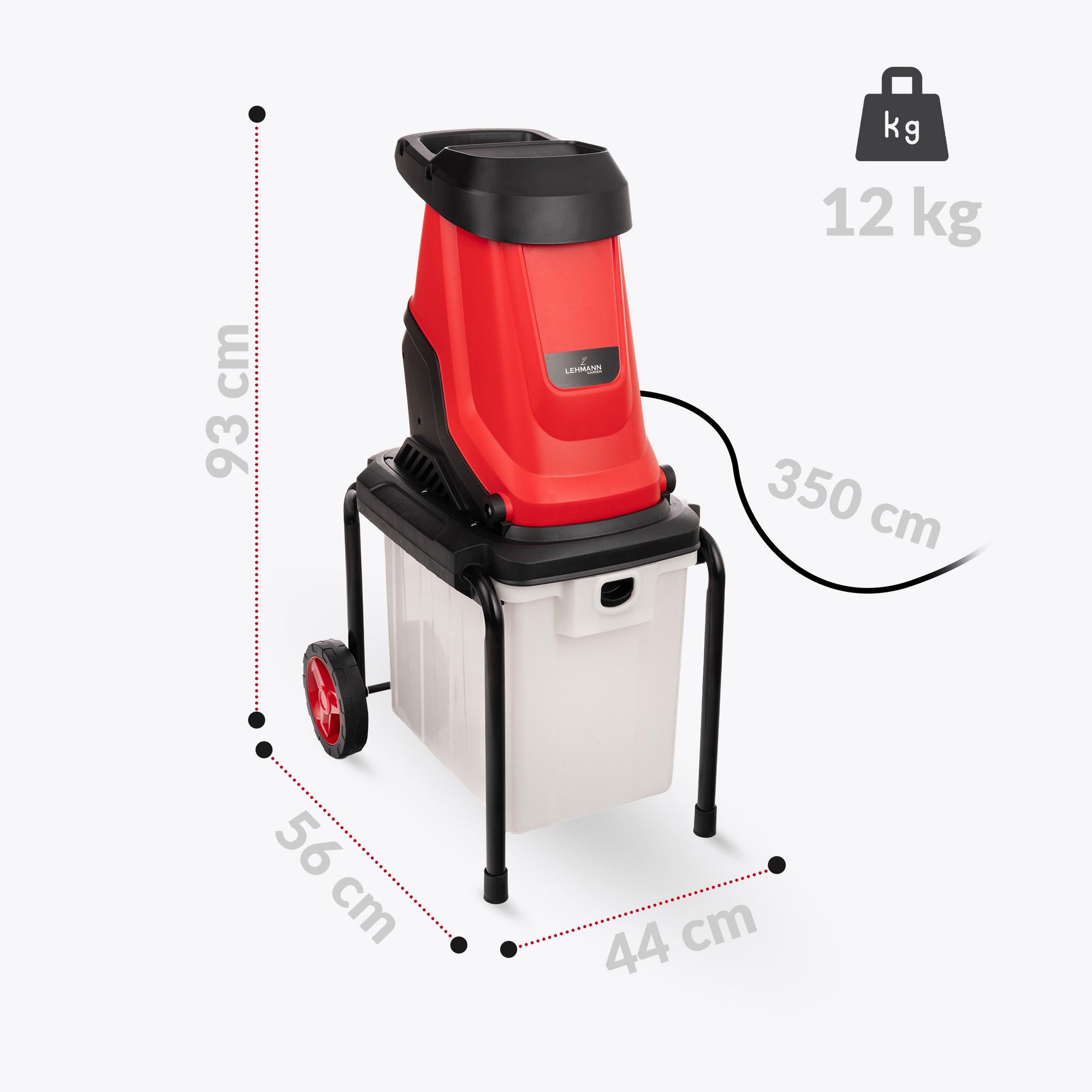 Rozdrabniacz do gałęzi Lehmann Timber 3800 W rębak elektryczny 45 mm pojemnik 50L NOŻE SK5
