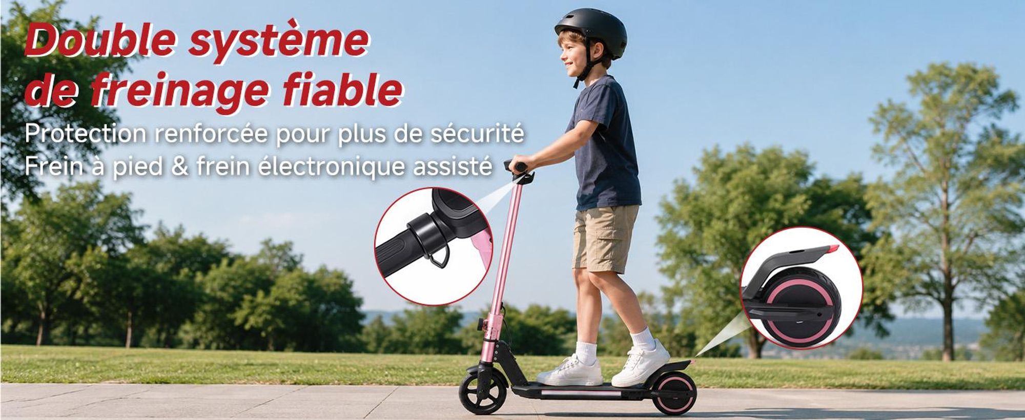 Trottinette électrique enfant 150W, E-Scooter enfant 16 km/h avec écran LED, lumières RGB, phare avant, double frein, pliable, pneus pleins 6,3 pouces