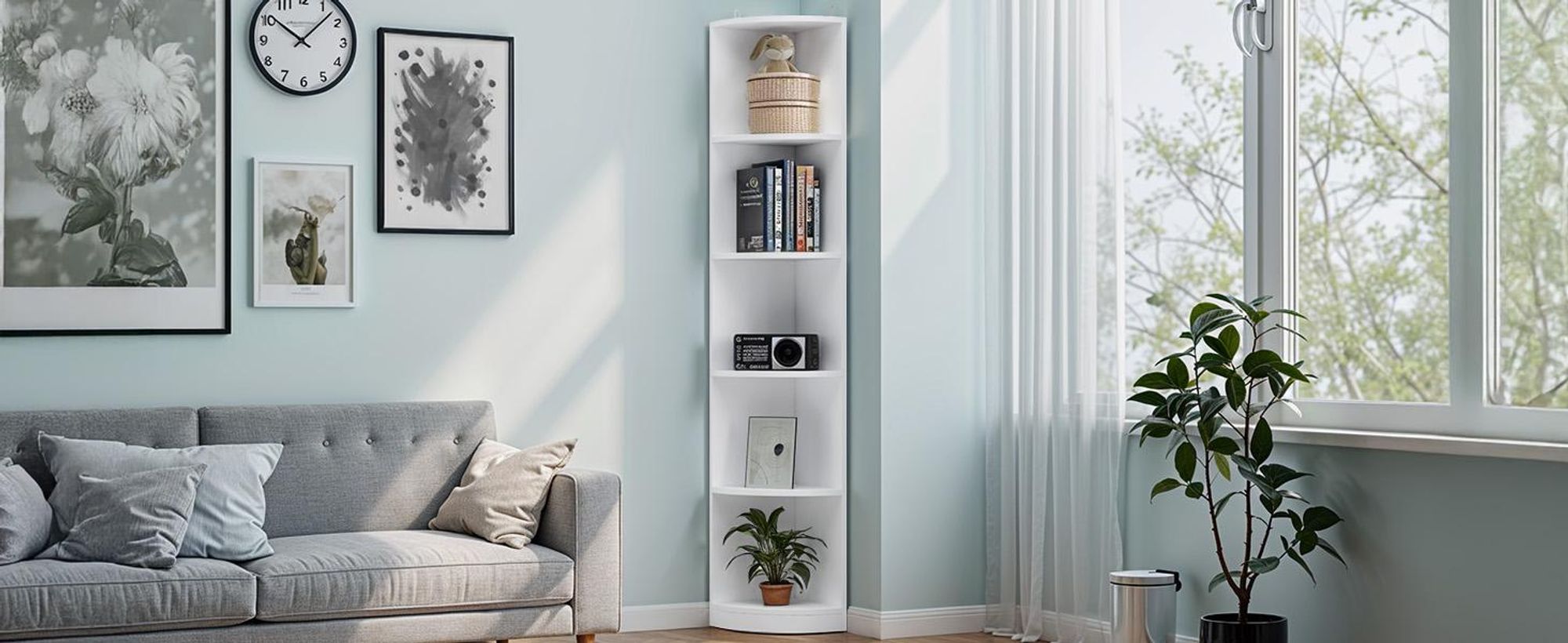 Eckregal mit 5 Ebenen, 30 x 30 x 180 cm, Lagerregal, Bücherregal, Standregal, Pflanzenständer, Weiß