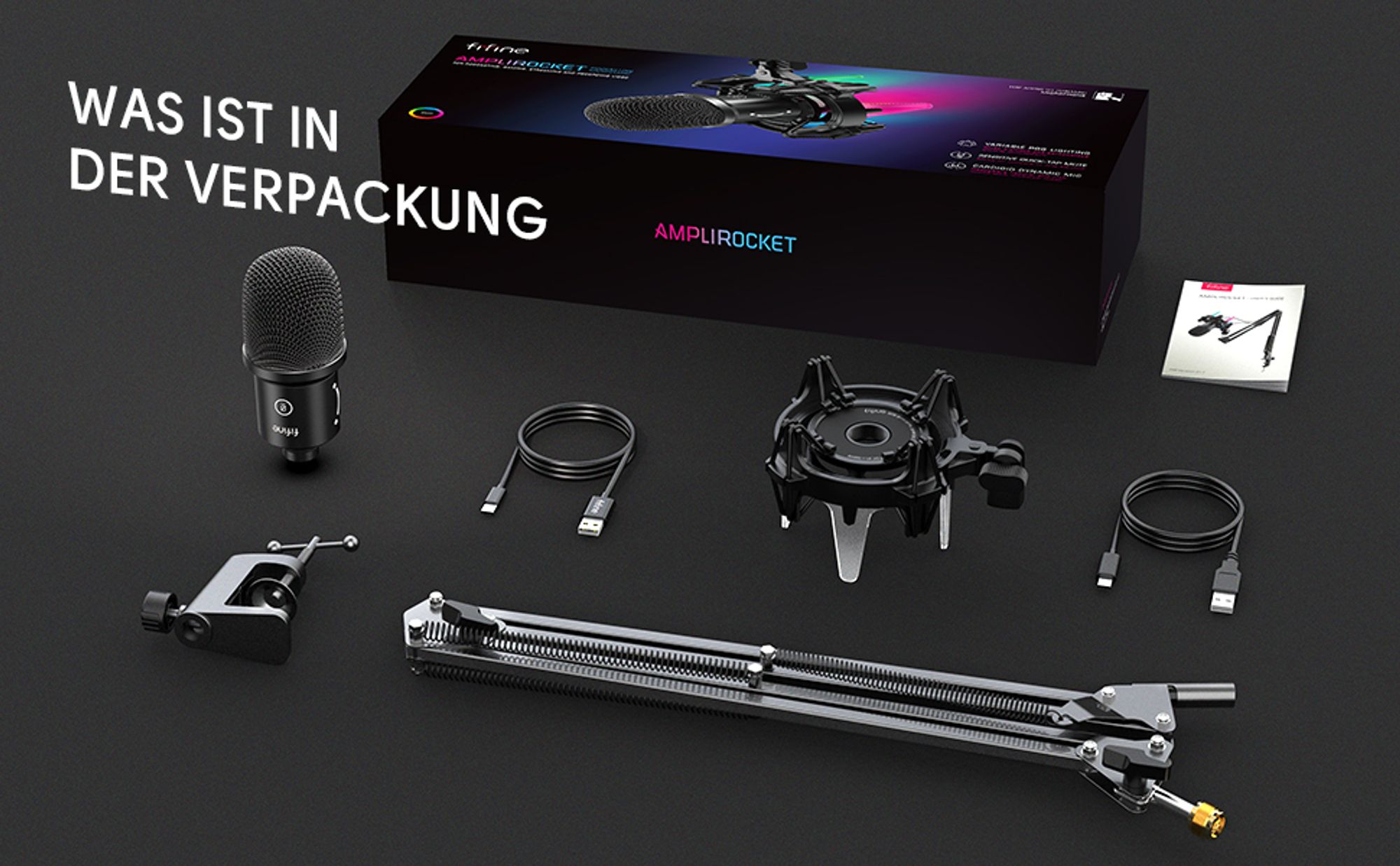 FIFINE Gaming Mikrofon PC mit Arm, Dynamisches USB Microphone für MAC PS4 PS5