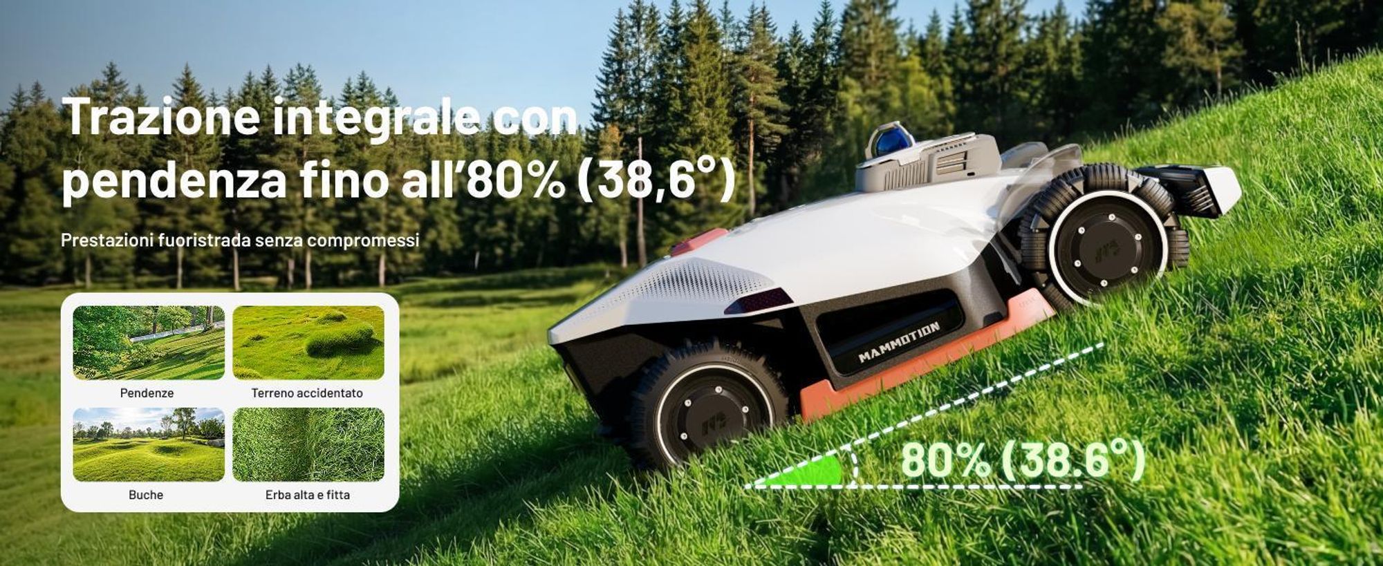 Robot tosaerba Mammotion LUBA 3 AWD 5000 con garage, senza cavo perimetrale, fino a 5000m², trazione integrale, mappatura auto,pendenza 80%, 4G, APP