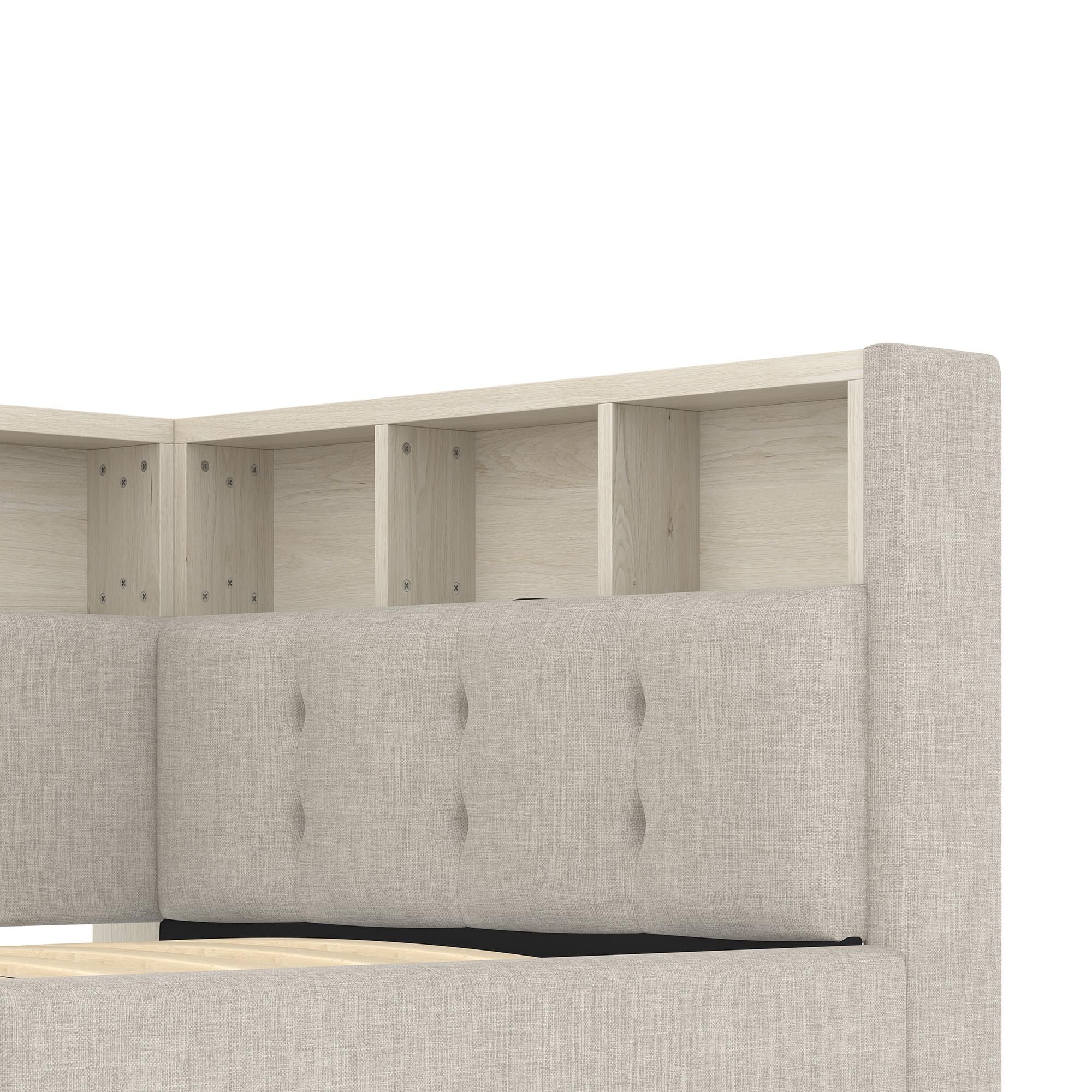 Merax Tagesbett Schlafsofa 90x200cm, mit LED, USB, Typ-C, Hydraulischer Stauraum, Staufächer, Daybett, Kinderbett, Polsterbett, Leinen, Beige