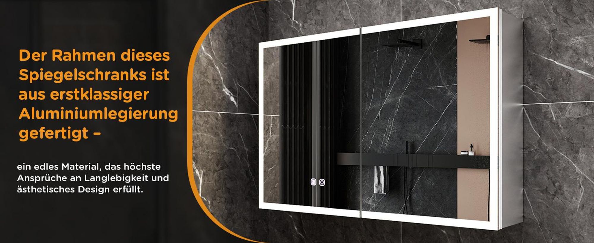 Spiegelschrank, Badezimmerschrank mit Spiegel, （80 x 60 x 14.5 cm）, Badezimmerspiegelschrank aus Edelstahl-Metall, 2-türiger Badezimmerschrank mit LED