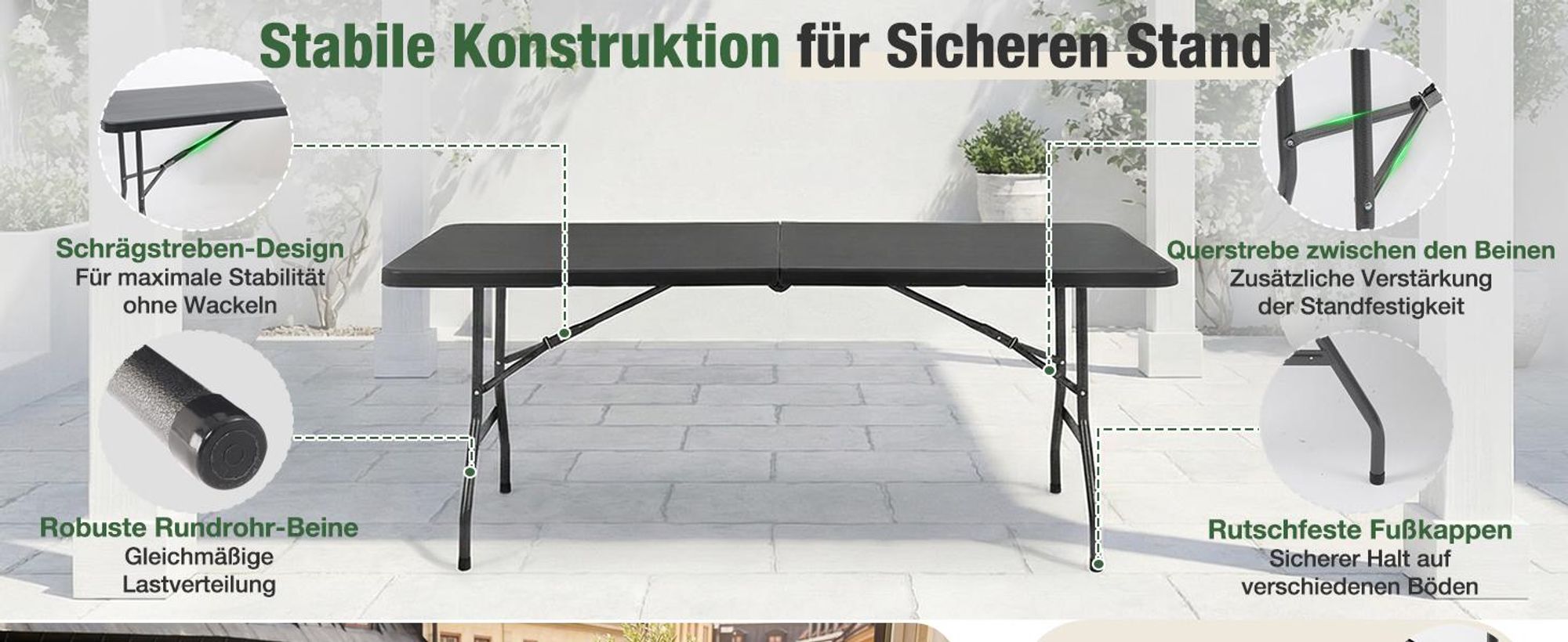 180cm Bierzeltgarnitur Klappbar Festzeltgarnitur mit Tragegriffe Gartenmöbel Set