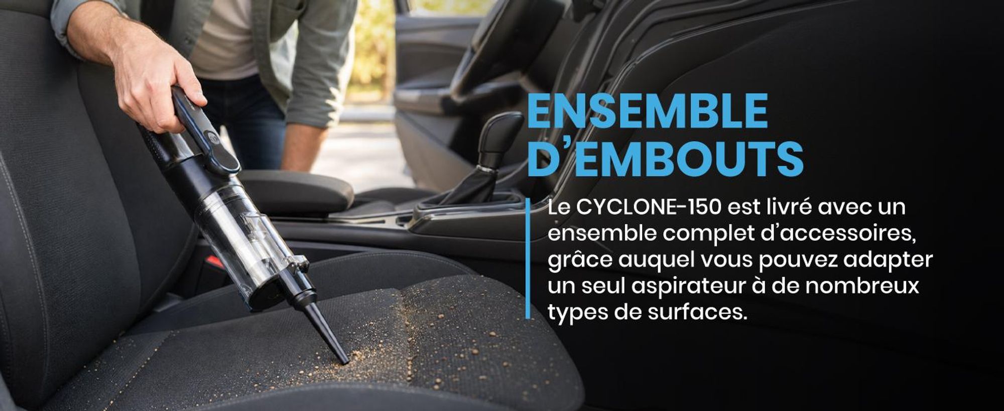 Aspirateur à main sans fil, mini aspirateur sans sac, idéal pour la voiture, le bureau et la maison. Inclut une fonction soufflerie, un filtre HEPA, une technologie cyclonique et une puissance d'aspiration de 18 kPa. Livré avec des accessoires