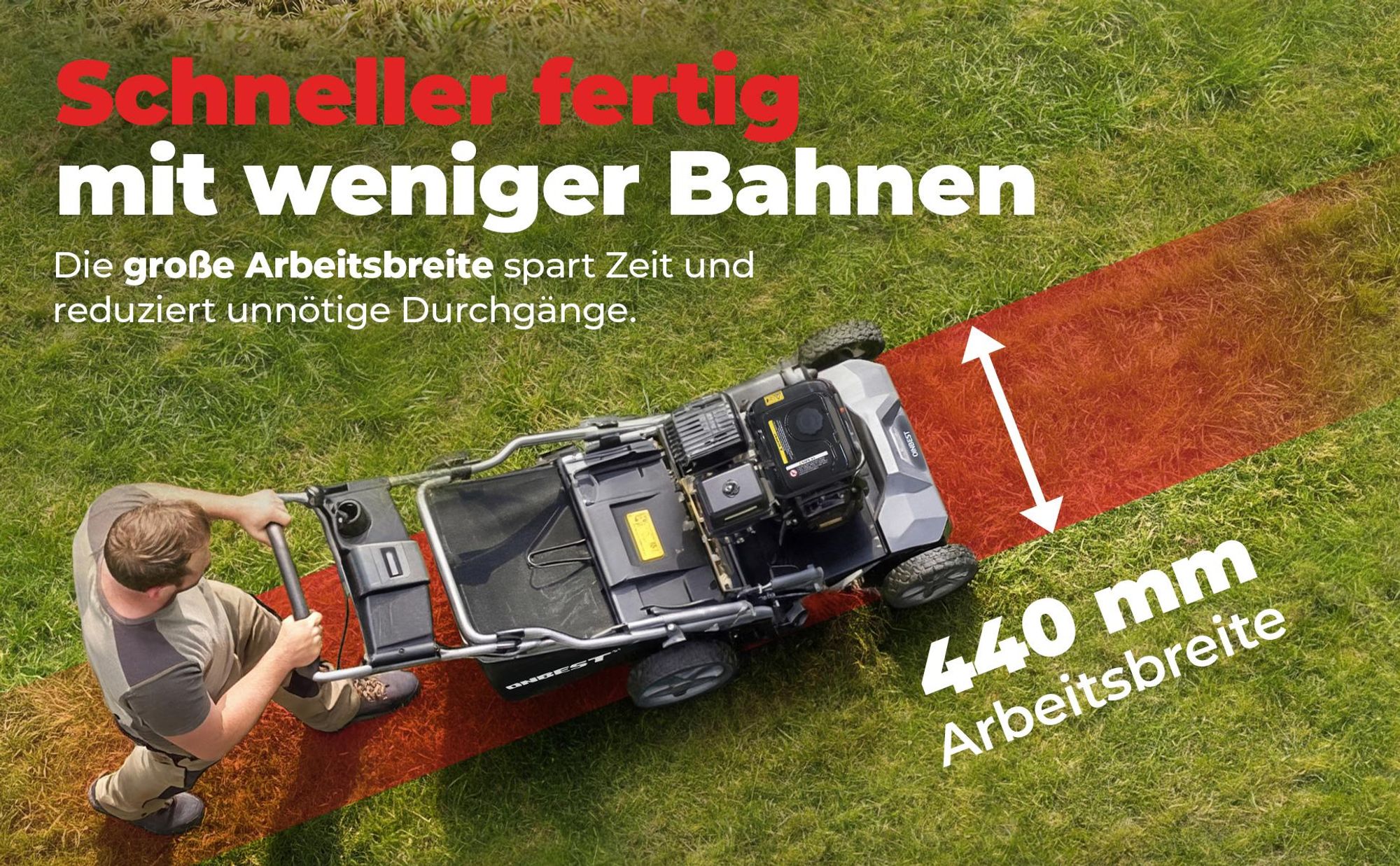 Vertikutierer Benzin ONBEST S4544 | 2in1 Rasenlüfter | 44 cm Arbeitsbreite | 4,5 kW / 6,12 PS | 45 L Fangkorb