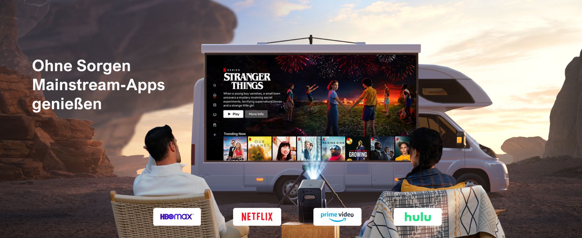 ULTIMEA Beamer Android TV 11.0 mit NETFLIX, 4K Heimkino Beamer Unterstützung 1000 ANSI-Lumen, Dolby Audio, Tragegriffdesign, Poseidon E40 Smart Serie
