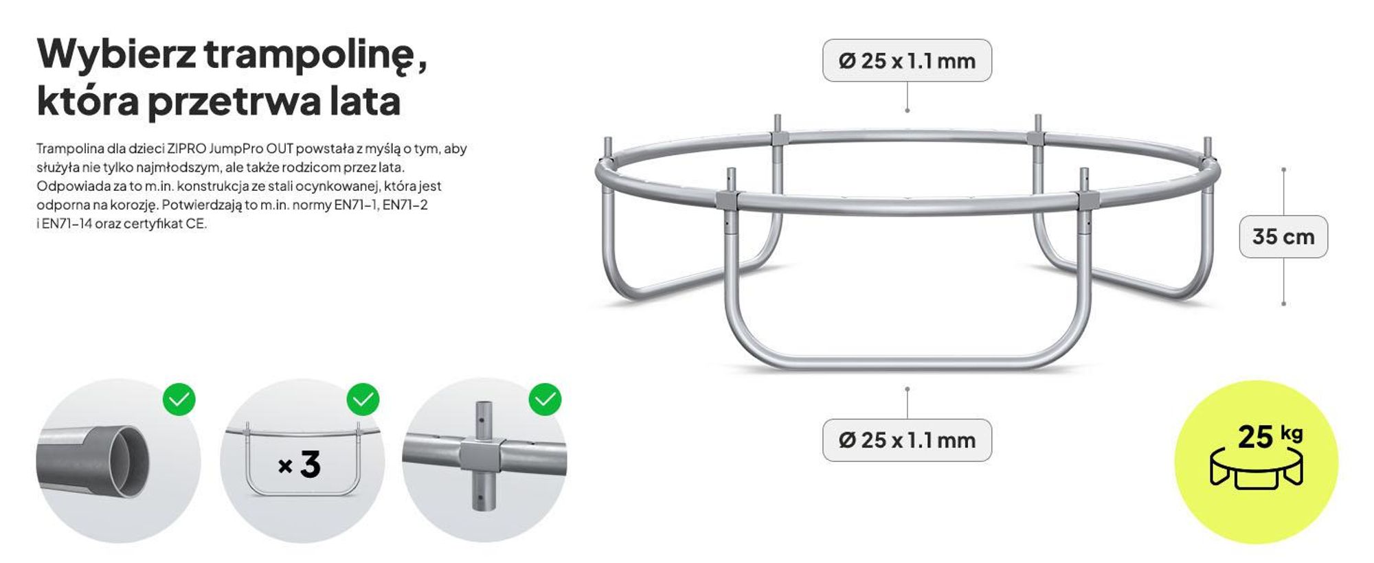 Trampolina ZIPRO Jump Pro Out | 4FT (Ø 127 cm) | Trampolina ogrodowa dla dzieci – kompletny zestaw z siatką zabezpieczającą, osłoną krawędzi, do użytku na zewnątrz, kolor zielony