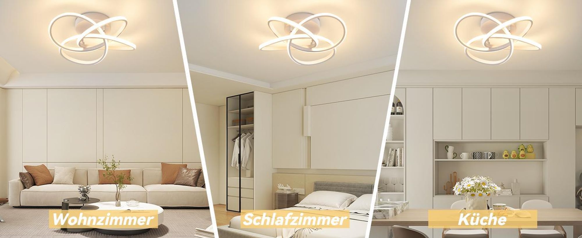 ZMH Deckenleuchte LED Deckenlampe Schlafzimmer 46W Schlafzimmerlampe Dimmbar mit Fernbedienung Modern Vierblättrige Blume Design Flurlampe Weiß Wohnzimmer Deckenlampen für Büro Kinderzimmer Flur