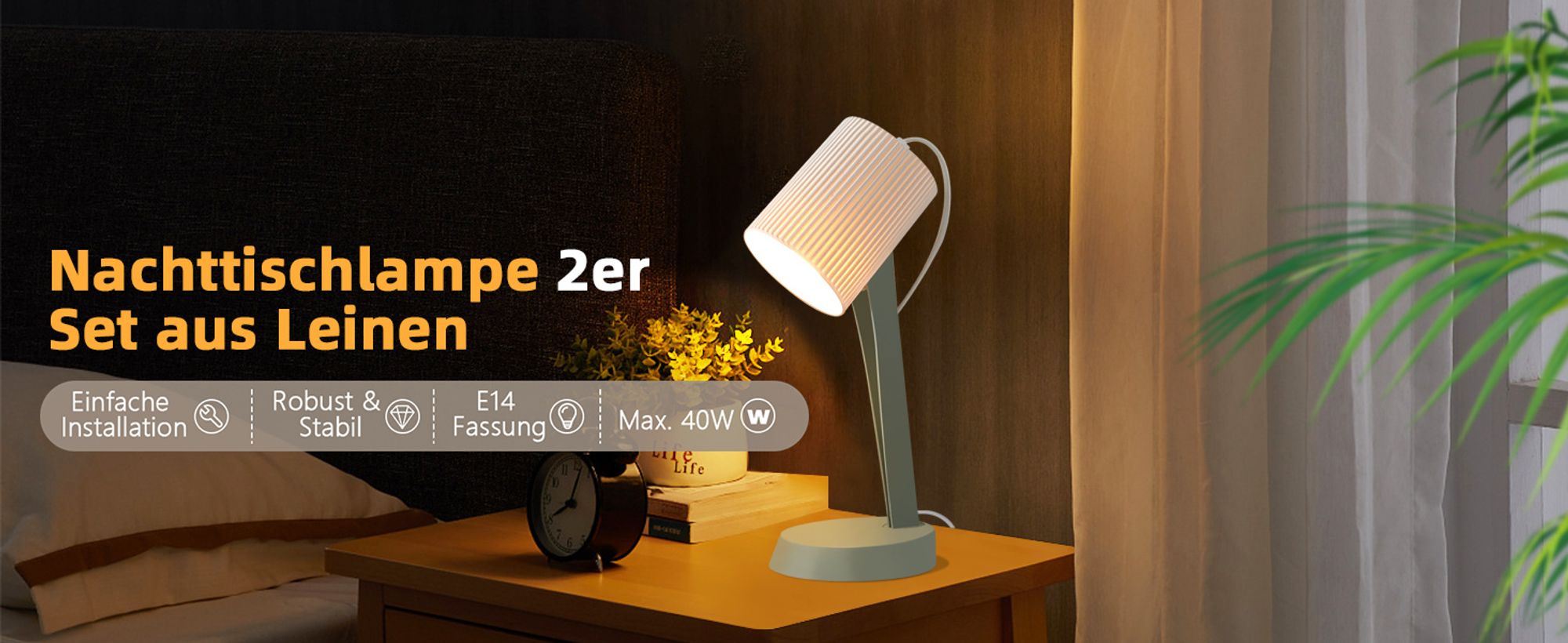 ZMH Tischleuchte Kabels Grün Nachttischlampe 2er Set Tischlampe Wohnzimmer E14 Tischlampen Moderne Landhausstil für Esstisch Schlafzimmer