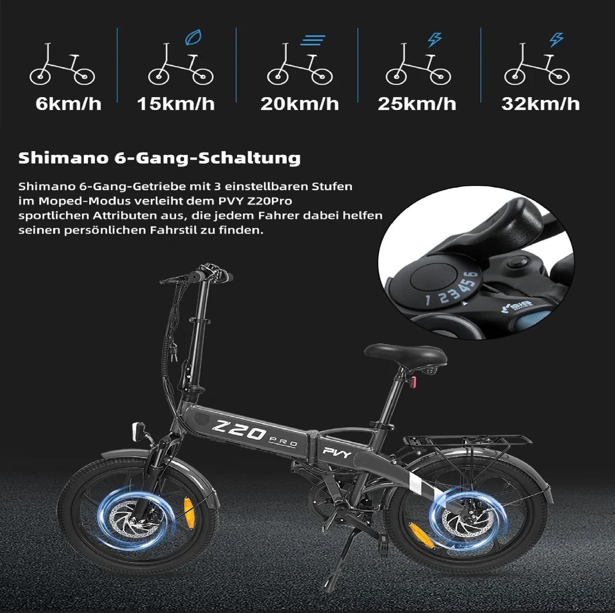 PVY Z20 Pro Elektrisches Fahrrad - 250W Motor 36V10.4AH Batterie 80KM Reichweite Mechanische Scheibenbremse - Grau