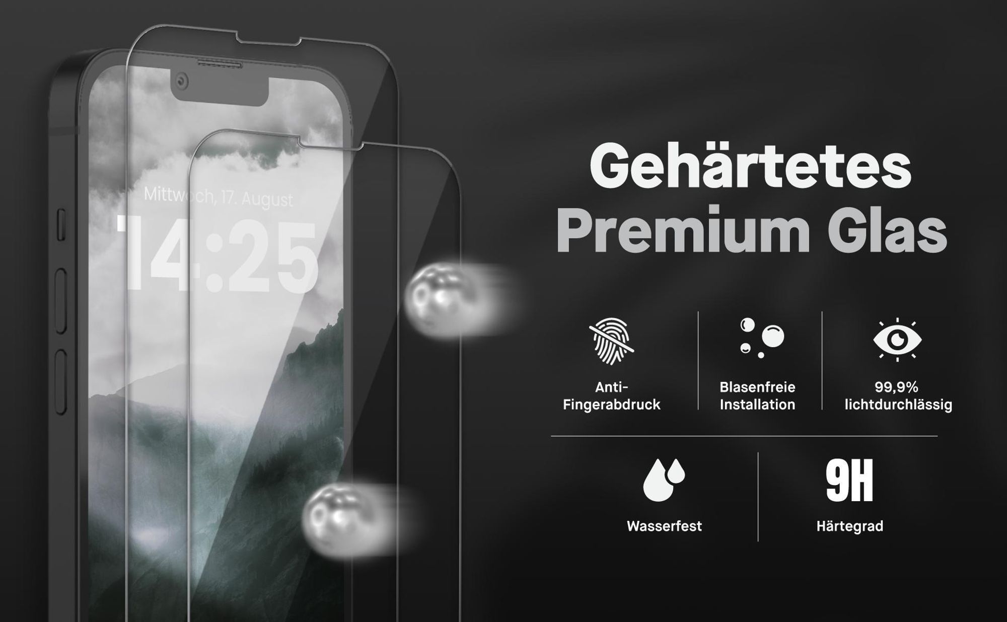 2x Displayschutz aus 9H Glas für Apple iPhone 13 in passgenauem Design