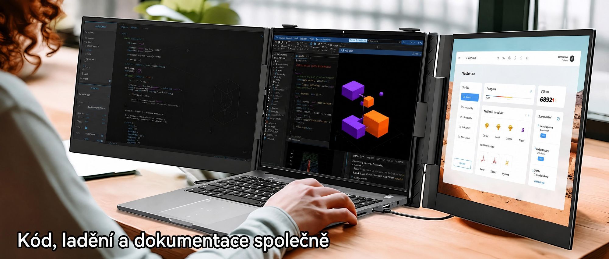 Blackview přenosný monitor DCM6 14", monitor pro notebooky s dvěma obrazovkami, ultratenký, FHD, pro notebooky 13,3"–17,3", otočný o 180°, pro Windows/Mac/Android