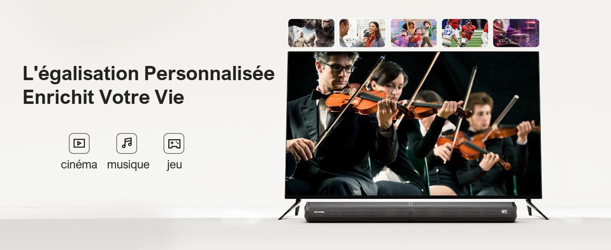 Barre de son ULTIMEA pour téléviseurs, barre de son 2-en-1 modulable de 100 W avec Bluetooth® 5.3, haut-parleurs TV avec 3 modes d'égalisation et basses réglables, ARC/optique/Aux