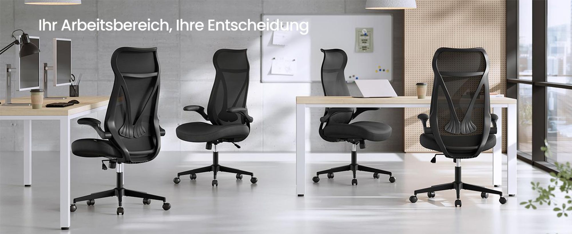 SONGMICS  Schreibtischstuhl, ergonomische Rückenlehne, hochklappbare Armlehnen, tintenschwarz