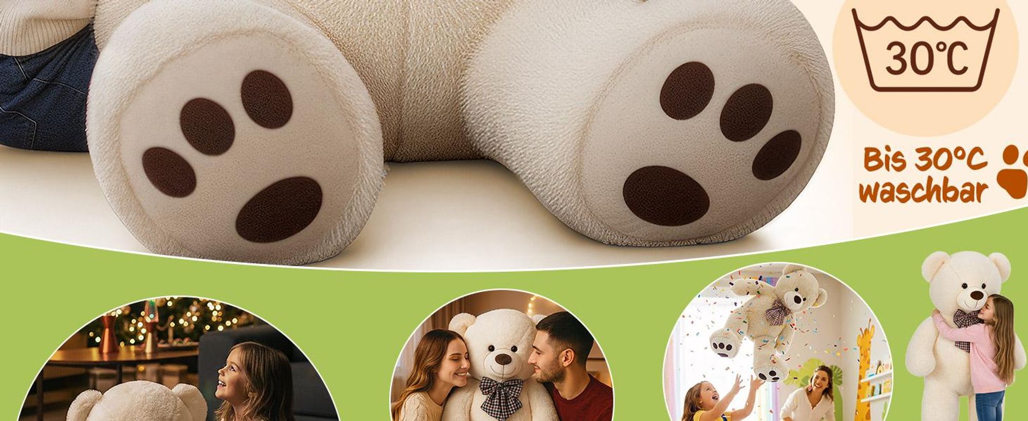 Monzana Teddybär L 50 cm Weiß, weiches Kuscheltier aus Plüsch