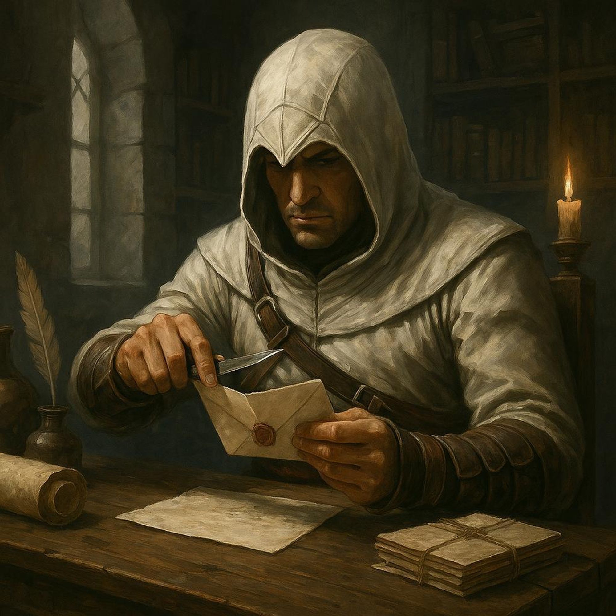 Assassin Creed Mini Brieföffner Altair Schwert mit Scheide 22 cm – Fantasy inspiriert, Metall, Ständer & Geschenkbox Geshenk KW1041