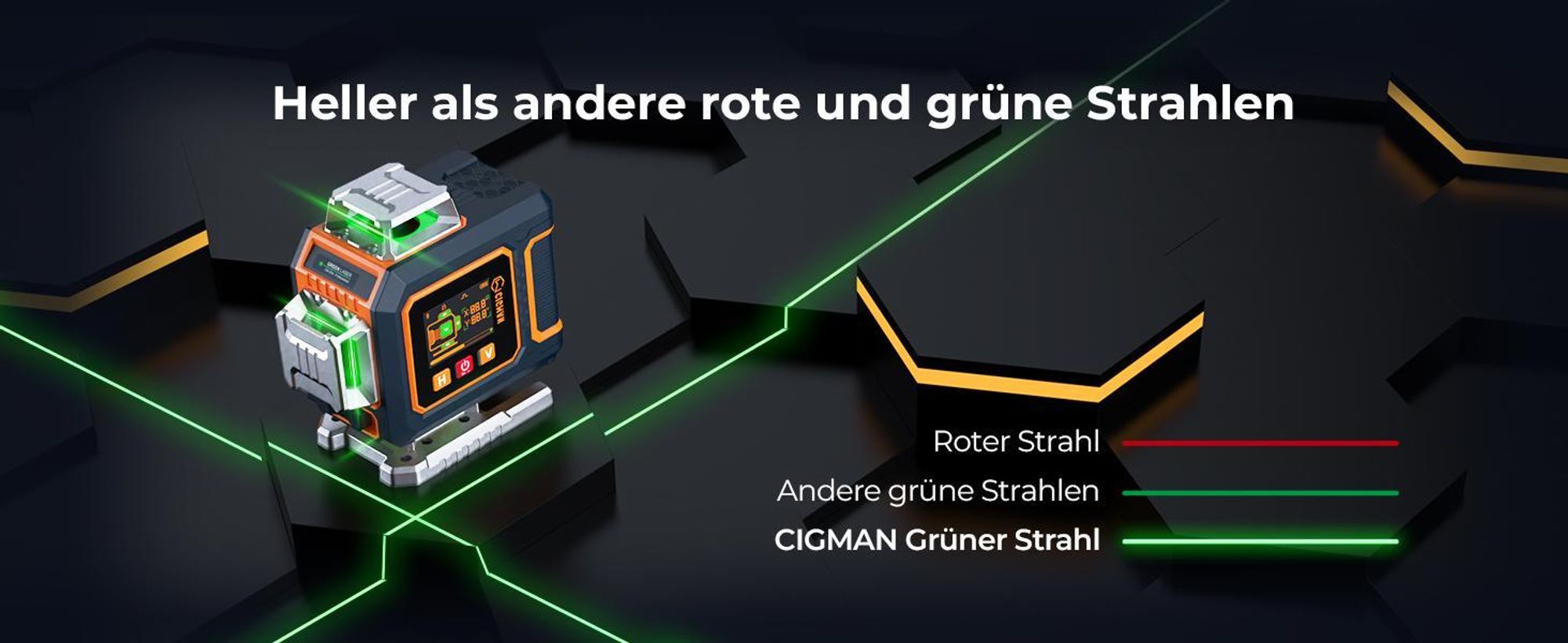 CIGMAN CM-S04 Kreuzlinienlaser 4x360° Grün mit App & LCD-Display