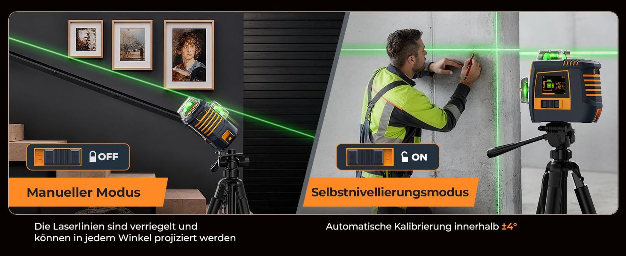 CIGMAN CM-S05 Kreuzlinienlaser 3x360 Grad, Gestensteuerung, App-Anbindung, LCD-Display