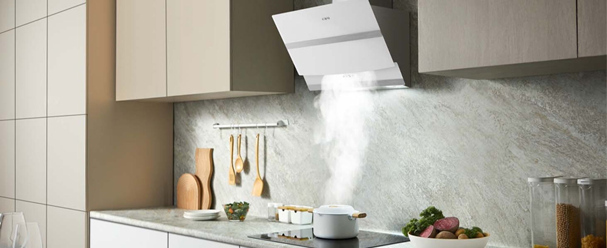 CIARRA A+++ 650 m³/h Dunstabzugshaube 60 cm Kopffreihaube WIFI + APP & Touch Control Booster VM6736NW