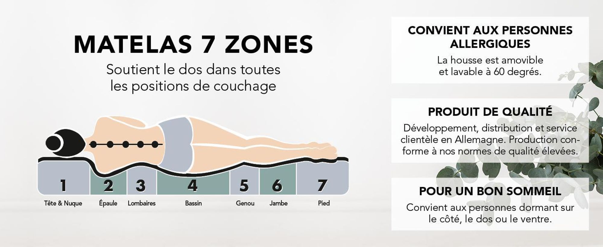 Matelas en mousse froide à élasticité ponctuelle | 120 x 200 cm | 11cm | H4 | XDREAM Pure