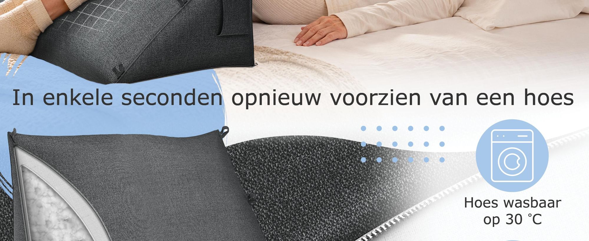 ELONEO rugkussen met afneembaar neksteun en zijvak, rugsteunkussen met wasbare hoes