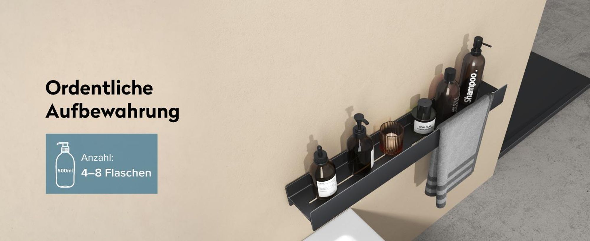 doporro Duschablage ohne Bohren mit Schrauben, 40 cm Badezimmer Organizer und Duschregal, Wandregal aus Aluminiumlegierung, Matt Weiß Reglo-03