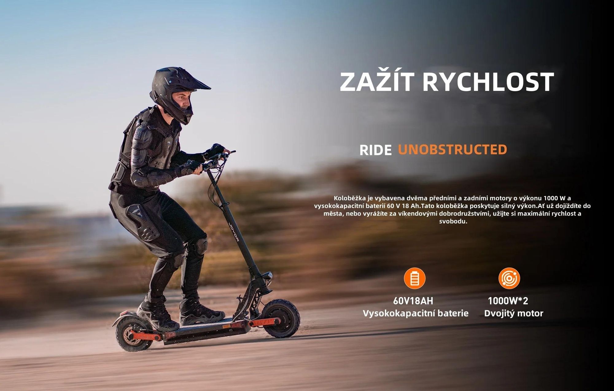 JOYOR S10-S-Z Skládací Duální Motor Elektrická koloběžka - 1000W*2 Motor 60V18AH Baterie 10 Palcové Pneumatiky - Černá