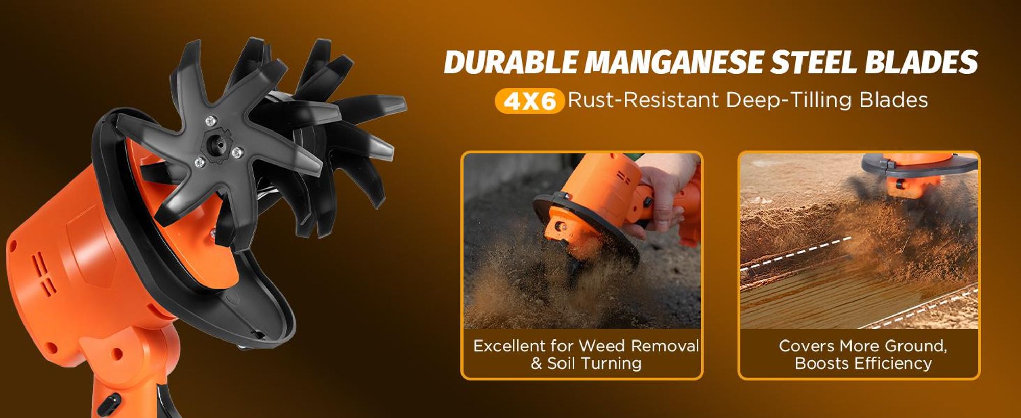 2-in-1 Akku-Bodenfräse, 100mm, elektrische Gartenfräse Mit 2 Stangen, 235 U/min, batteriebetriebener Rototiller für Gartenarbeit, 2 Akku und Ladegerät