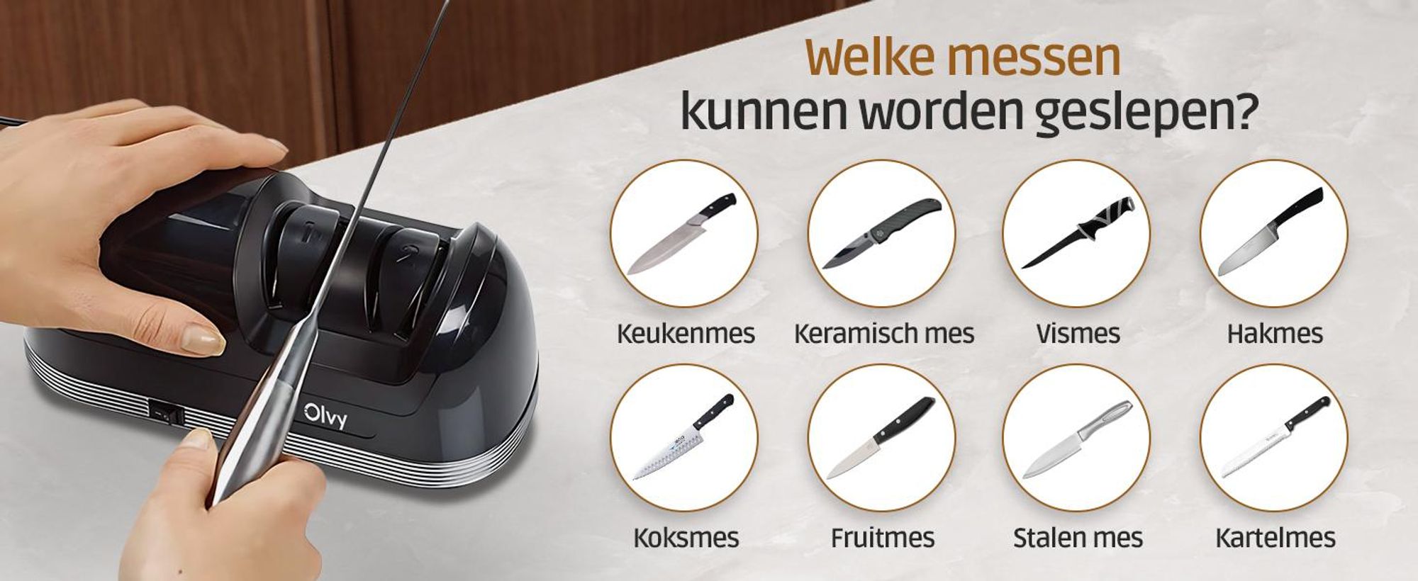 Olvy Elektrische messenverscherper PRO, Professionele diamanten messenverscherper, Schaar- en messen slijpmachine