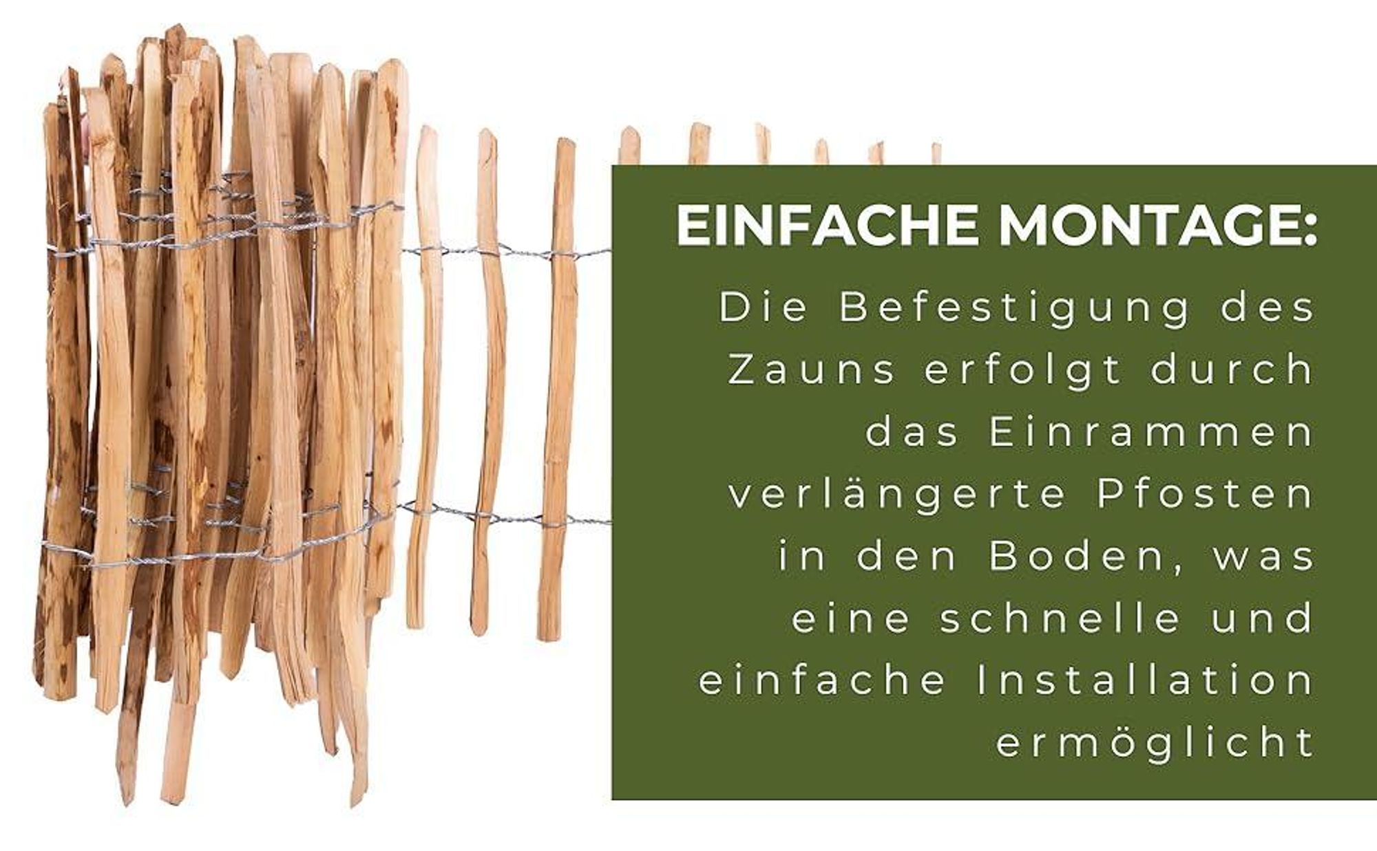 Ogrodzenia Wiklinowe Staketenzaun H:50 cm L:5m Lattenabstand 7-8 cm Gartenzaun Beetumrandung Haselnuss Holz Steckzaun Holzzaun Zaunelemente Rollzaun Rollboarder