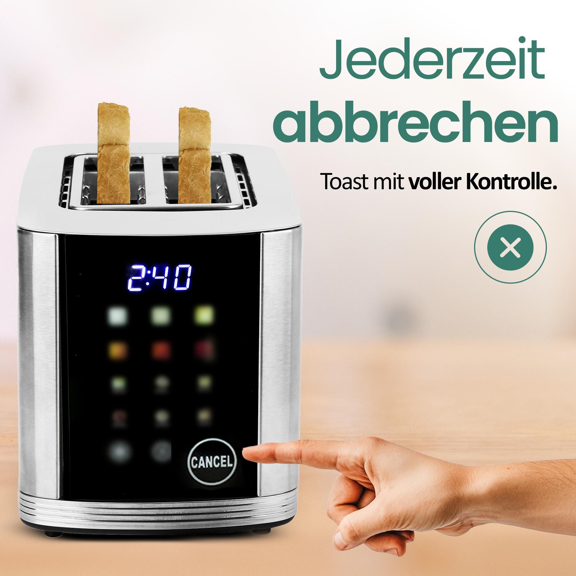 Emerio Toaster mit Digitaldisplay – 2 Schlitzen – Auftaufunktion – Einstellbarer Thermostat – Krümelschublade – Edelstahl-Toaster – TO-132888 – Silber