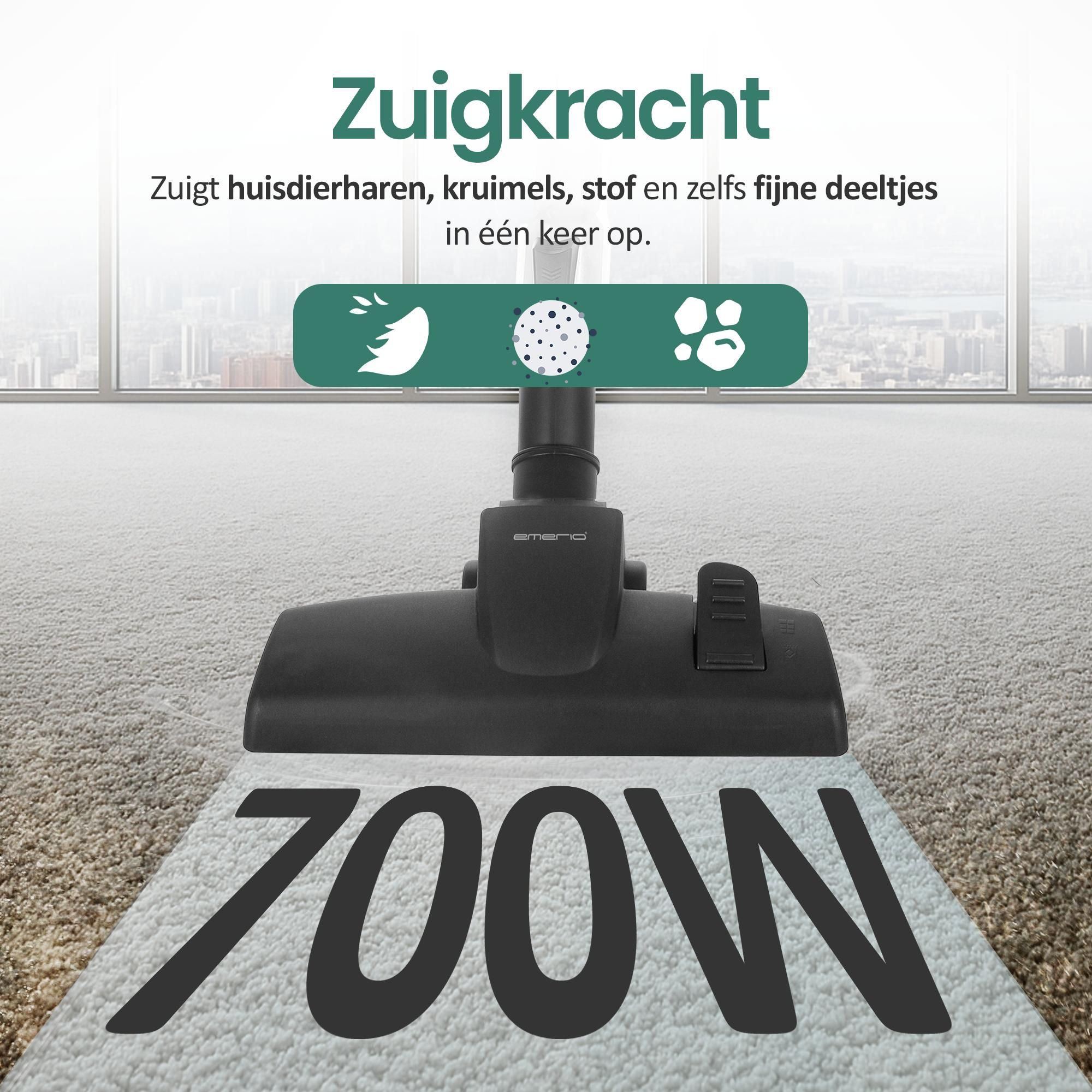 Emerio Stofzuiger zonder zak – 2 L – HEPA-filter – Snoerlengte 4,5 m – High Performance-borstel – 700 W – Zwart/Blauw – VCE-108278.10